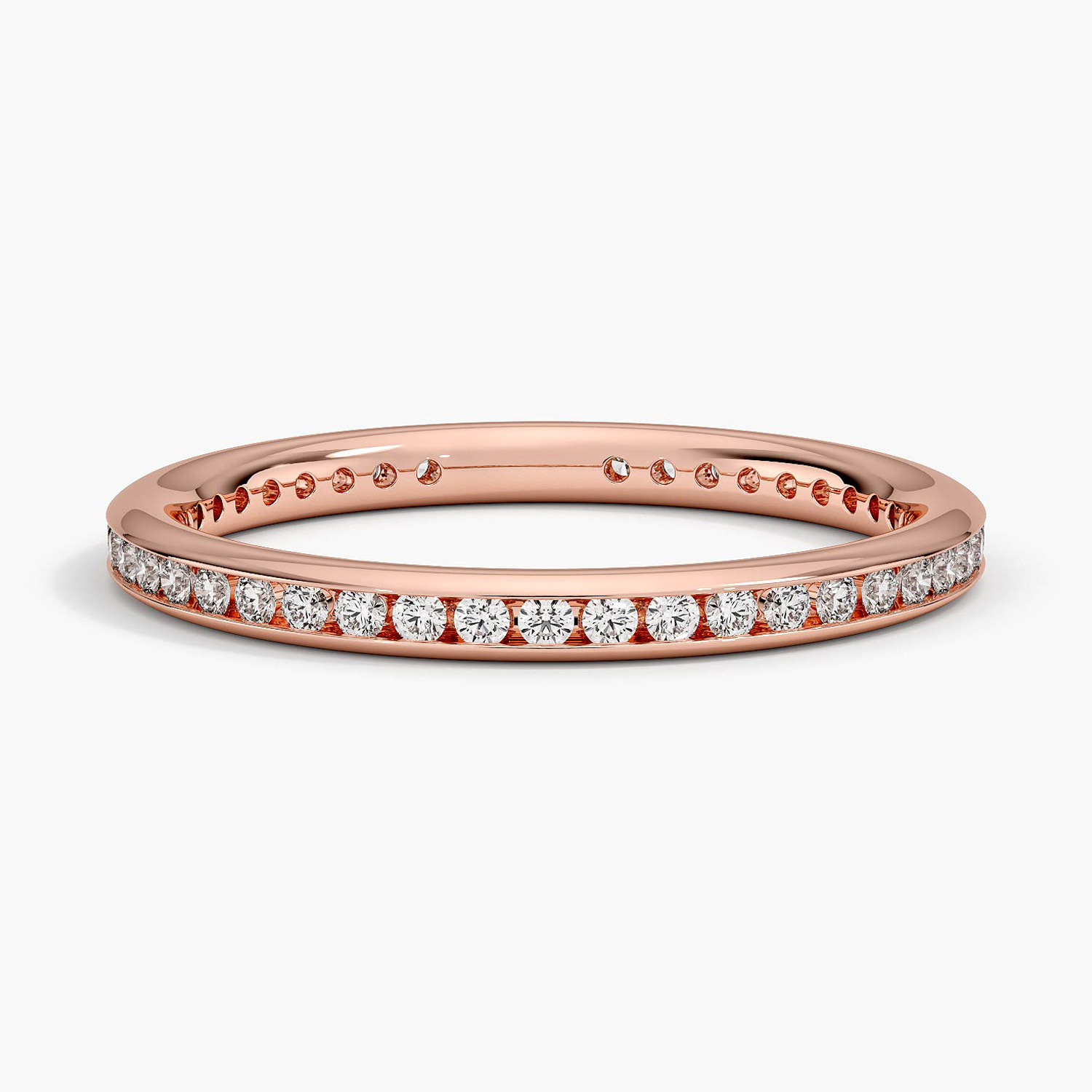 Minimalist Diamond Band Ring, Channel Set Round Diamond Ring, Stackable Wedding Band