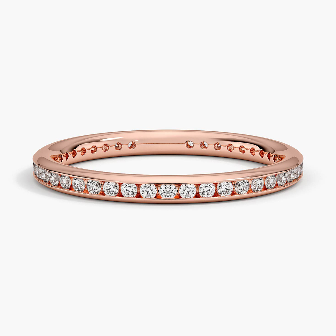 Minimalist Diamond Band Ring, Channel Set Round Diamond Ring, Stackable Wedding Band
