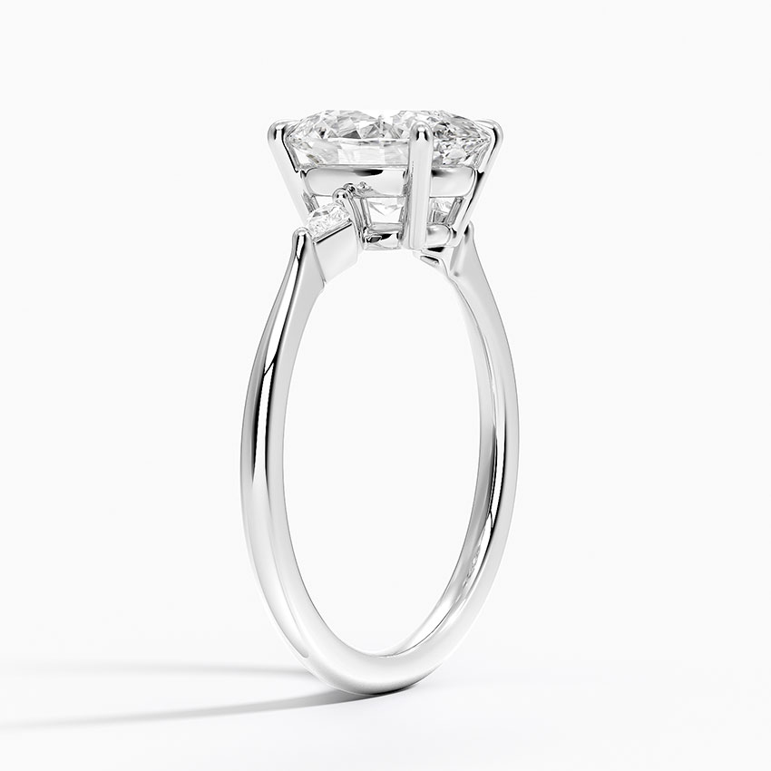 Oval Cut Diamond Engagement Ring with Trillion Side Stones, 3 Stone Diamond Ring, Minimalist Bridal Ring