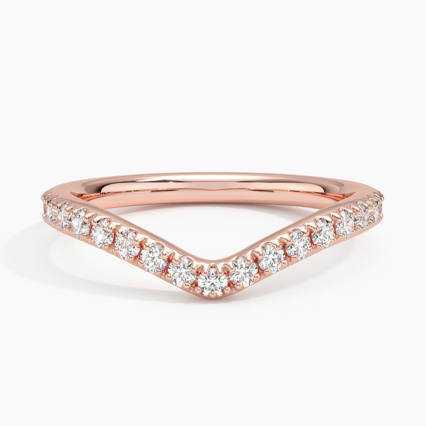 Chevron Diamond Wedding Band, V Shape Diamond Ring, Curved Stackable Ring