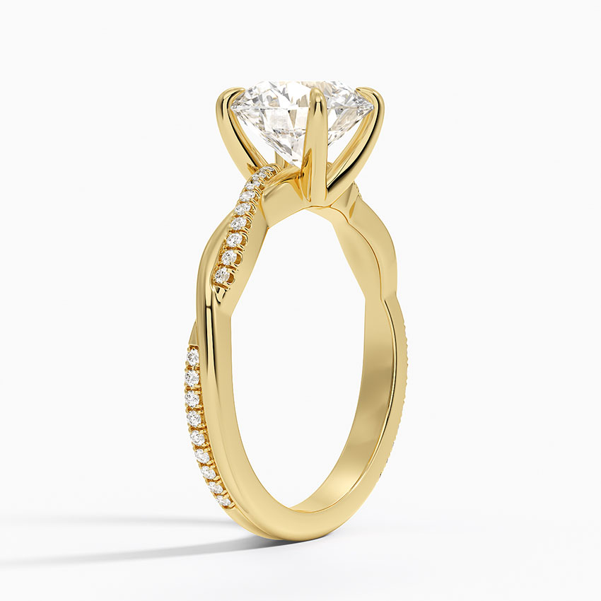 Round Cut Moissanite Engagement Ring, Twisted Pave Band Diamond Ring, Solid Gold Promise Ring