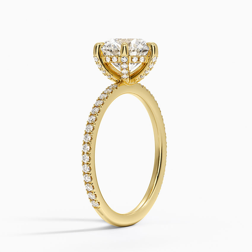 Round Cut Moissanite Engagement Ring, 6 Prong Solitaire Ring, Pave Diamond Band