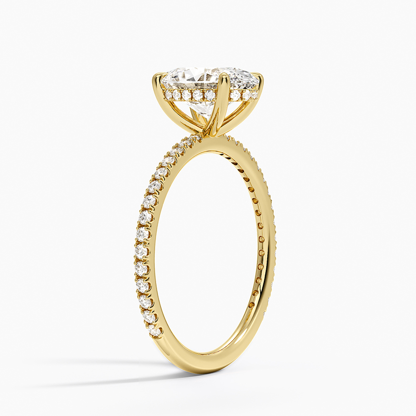 Oval Cut Diamond Engagement Ring, Hidden Halo Pavé Band Ring, Bridal Promise Ring