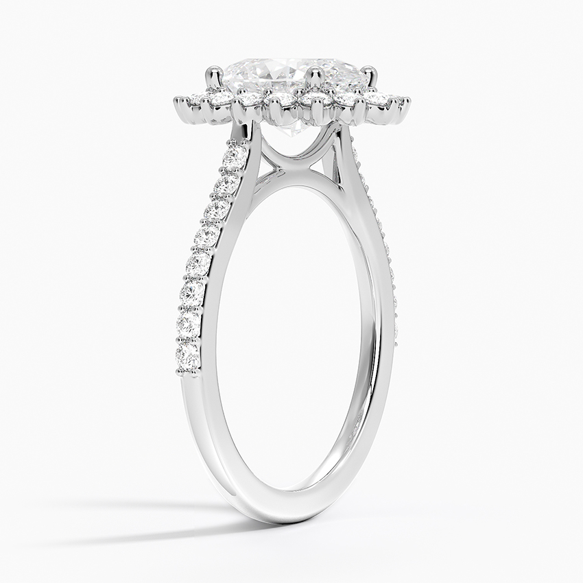 Oval Cut Halo Diamond Engagement Ring, Floral Halo Ring, Vintage Inspired Bridal Ring