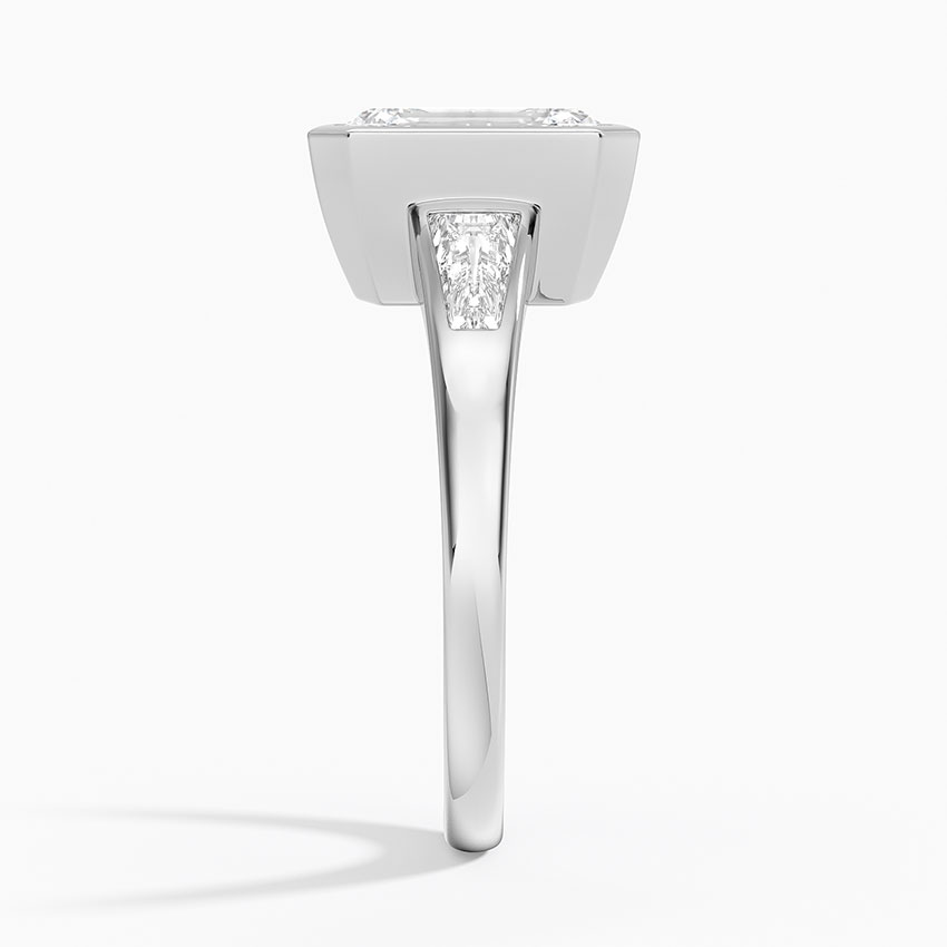 Emerald Cut Diamond Engagement Ring, Bezel Set Solitaire Ring, Tapered Side Stone Ring