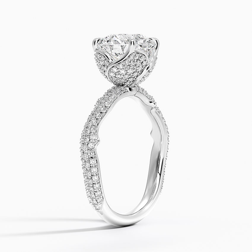 Twisted Pavé Diamond Engagement Ring, Round Cut Solitaire