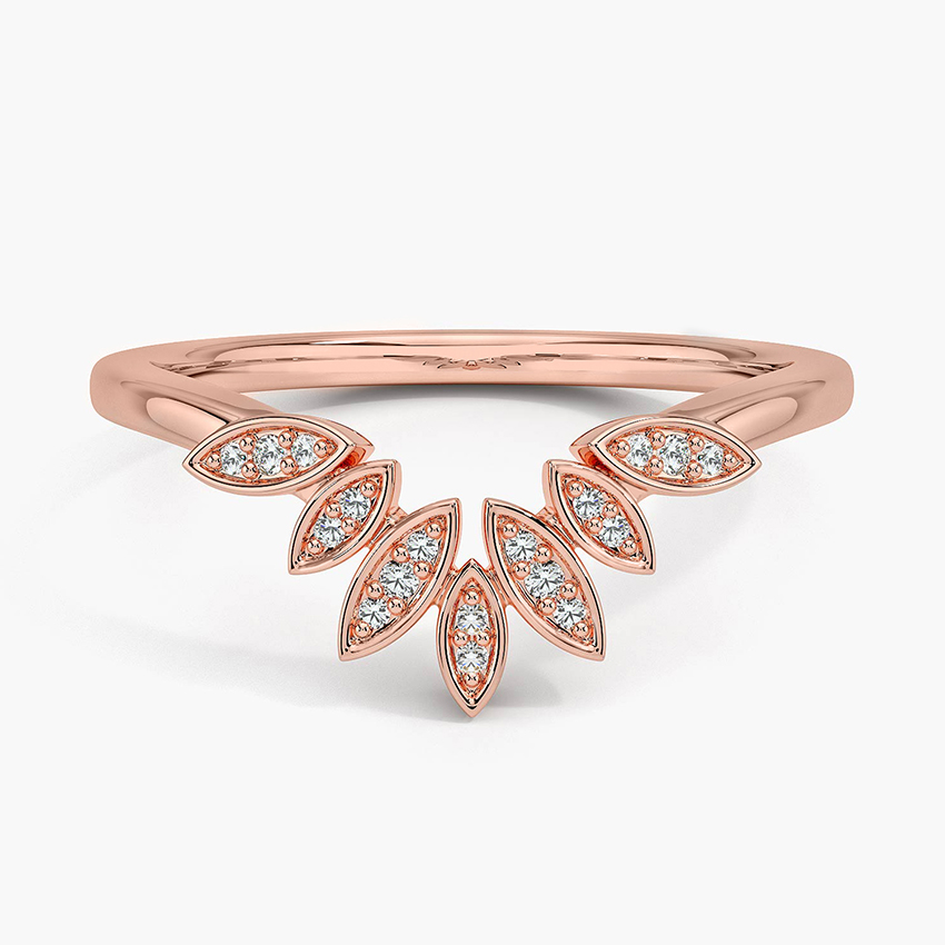 Marquise Diamond Chevron Ring, Leaf Cluster V Band, Minimalist Wedding Band