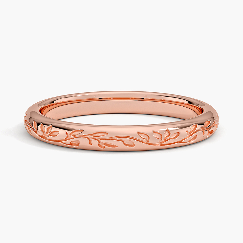 Nature Inspired Leaf Engraved Ring, Minimalist Floral Band, Stackable Wedding Band