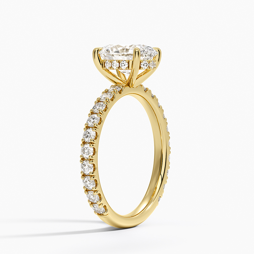 Oval Cut Diamond Engagement Ring, Pave Band Solitaire Ring, 4 Prong Oval Diamond Ring