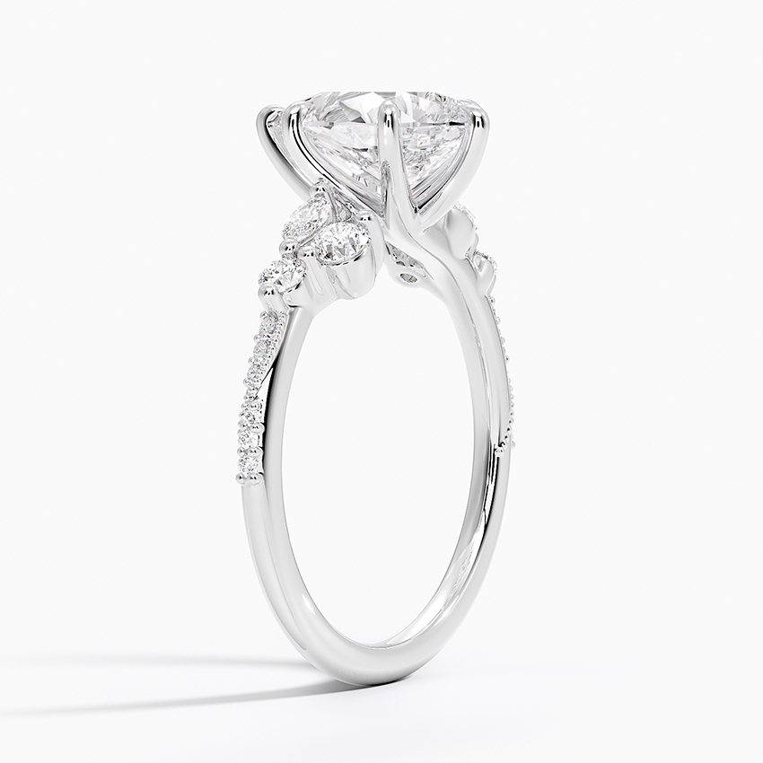 Pear Cut Moissanite Engagement Ring, Leaf Diamond Side Stone Ring, Solid Gold Promise Ring