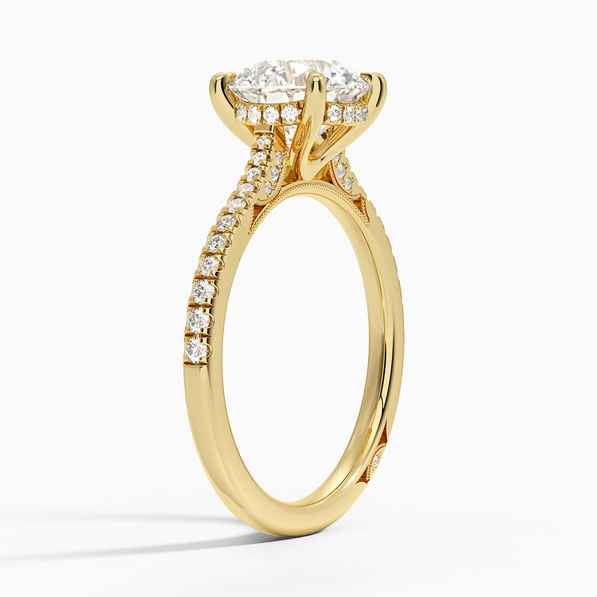 Round Cut Solitaire Diamond Engagement Ring with Pavé Band, Promise Ring, Minimalist Bridal Jewelry