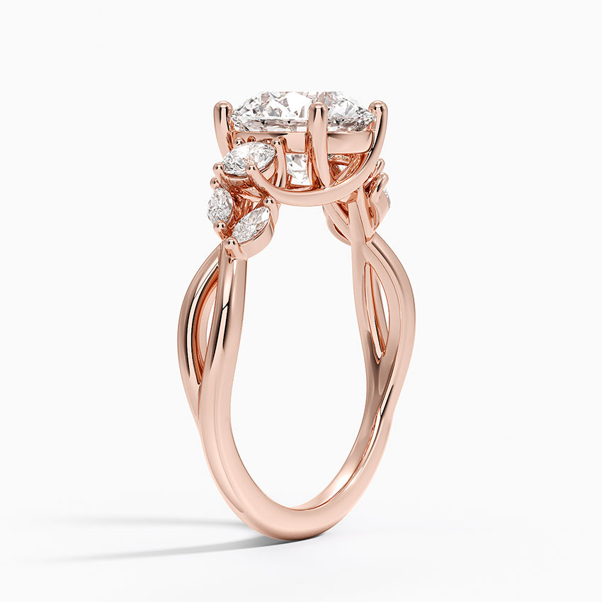 Round Brilliant Cut Diamond Three Stone Engagement Ring, Twisted Band Diamond Ring, Solid Gold Promise Ring