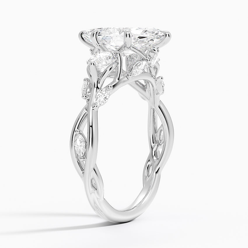 Marquise Cut Diamond Engagement Ring, 3 Stone Vine Style Ring, Unique Bridal Ring