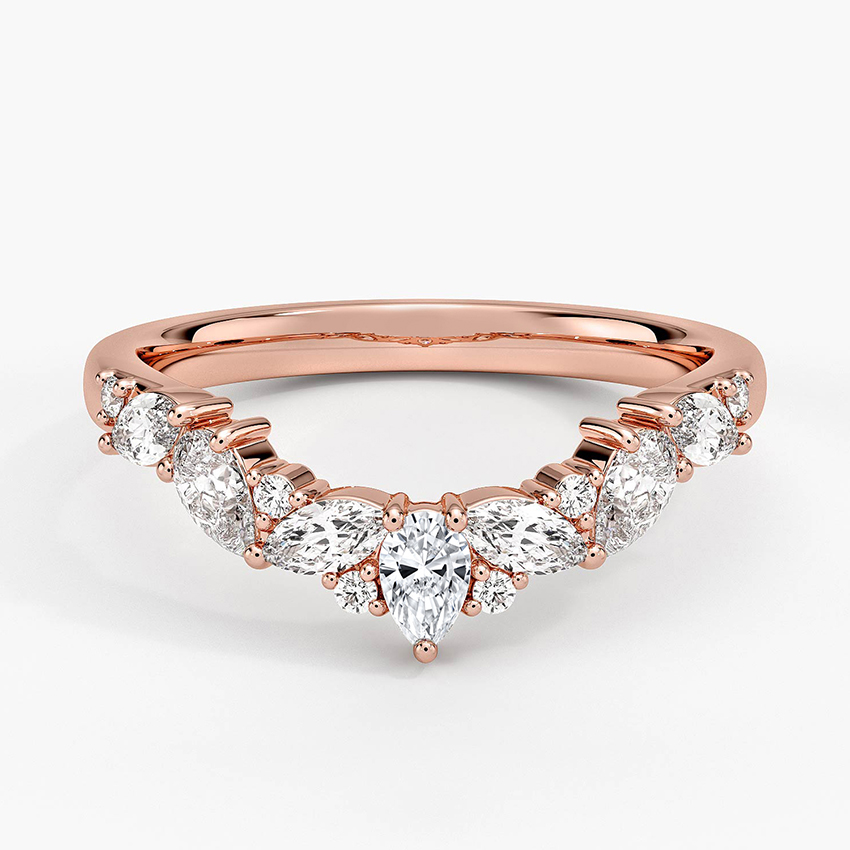 V Shape Diamond Wedding Band, Pear & Marquise Diamond Ring, Curved Stackable Band