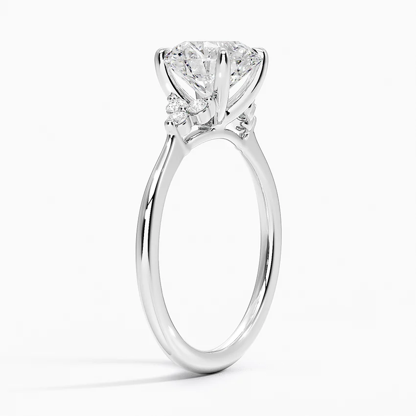 Classic Round Solitaire Diamond Ring with Side Accent Stones, Minimalist Engagement Ring