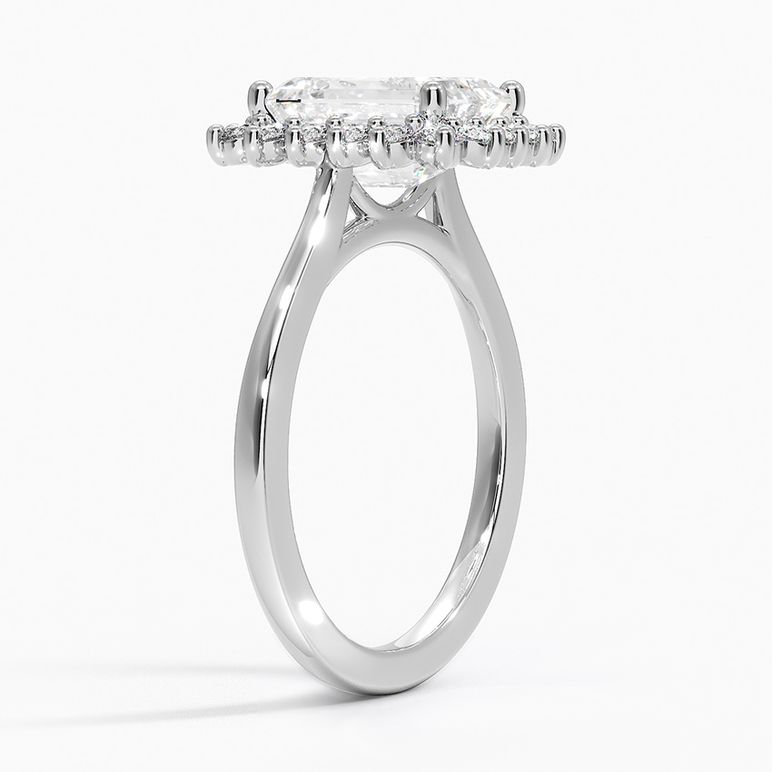 Emerald Cut Moissanite Halo Engagement Ring, Vintage Inspired Diamond Halo Ring, Solid Gold Promise Ring for Women