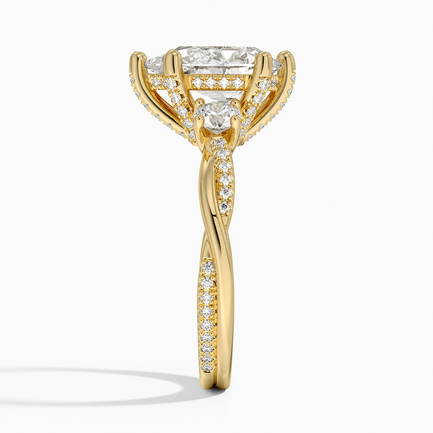 Pear Cut Diamond Engagement Ring, Three Stone Diamond Ring, Pavé Band Ring