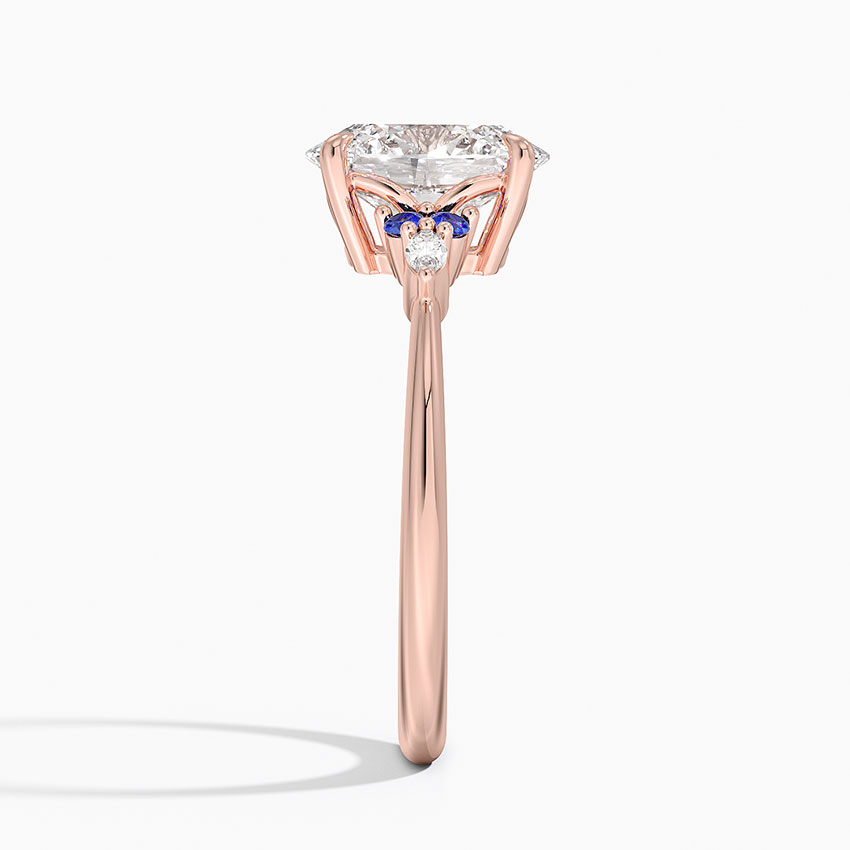 Oval Cut Diamond Engagement Ring with Blue Sapphire Accents, Three Stone Ring, Solid Gold Promise Ring