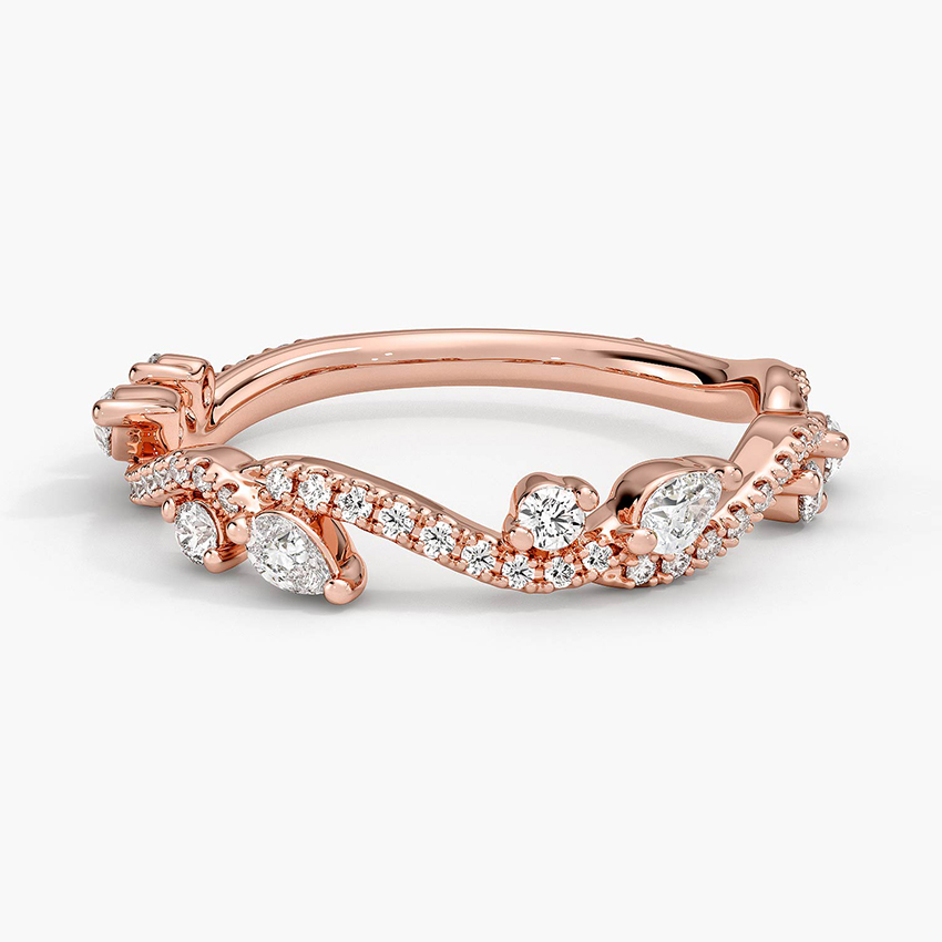Chevron Diamond Wedding Band, Curved V Shaped Diamond Ring, Marquise & Round Diamond Stacking Ring