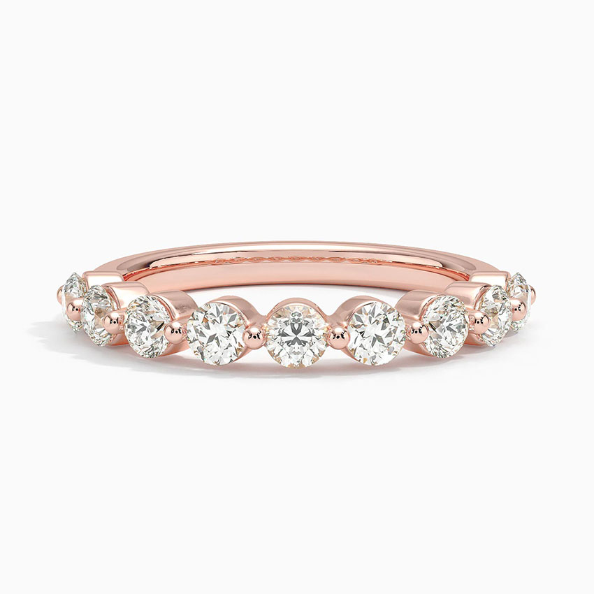 Round Diamond Half Eternity Ring, Minimalist Stackable Wedding Band, Anniversary Gift for Women