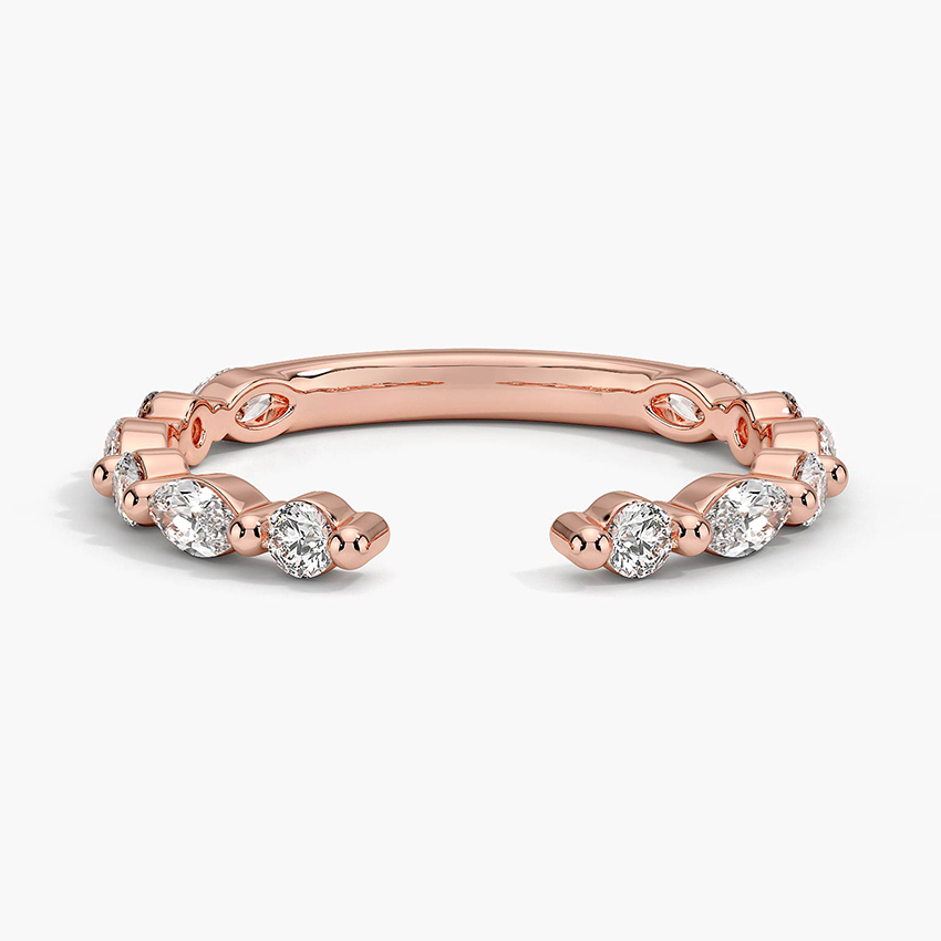 Minimalist Open Diamond Ring, Round Cut Lab Diamond Adjustable Cuff Ring, Stackable Statement Ring