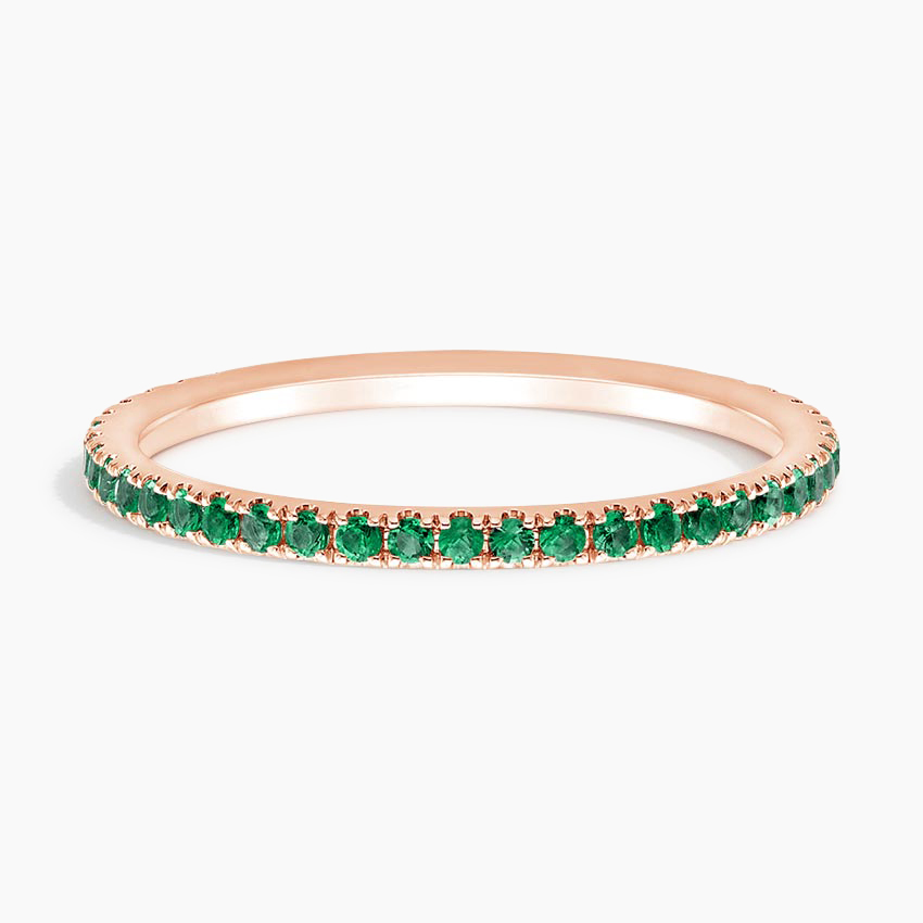 Emerald Wedding Band Ring, Green Gemstone Eternity Band, Stackable Ring