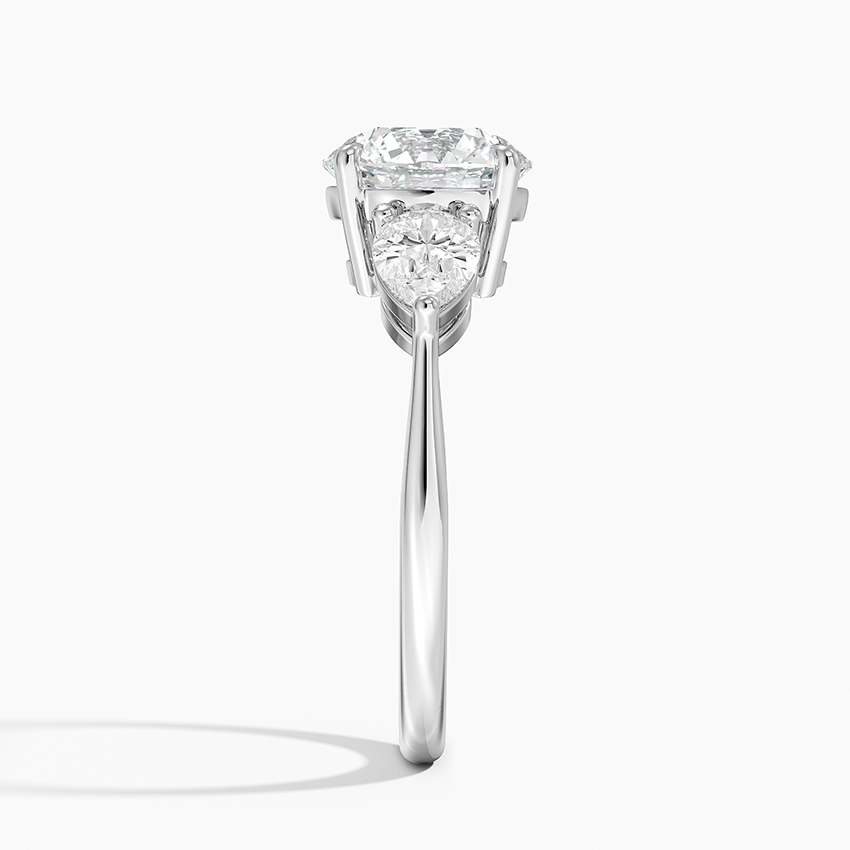 Round Cut Three Stone Diamond Engagement Ring, Marquise Side Stones Ring, Minimalist Bridal Ring