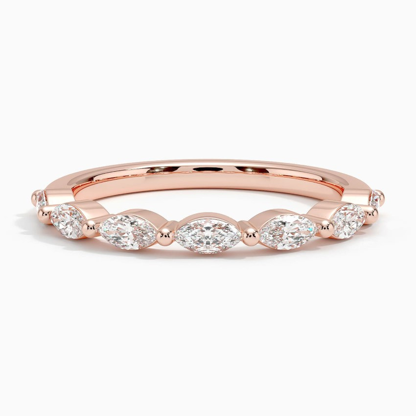 Marquise Diamond Wedding Band, Curved Diamond Ring, Half Eternity Stackable Ring