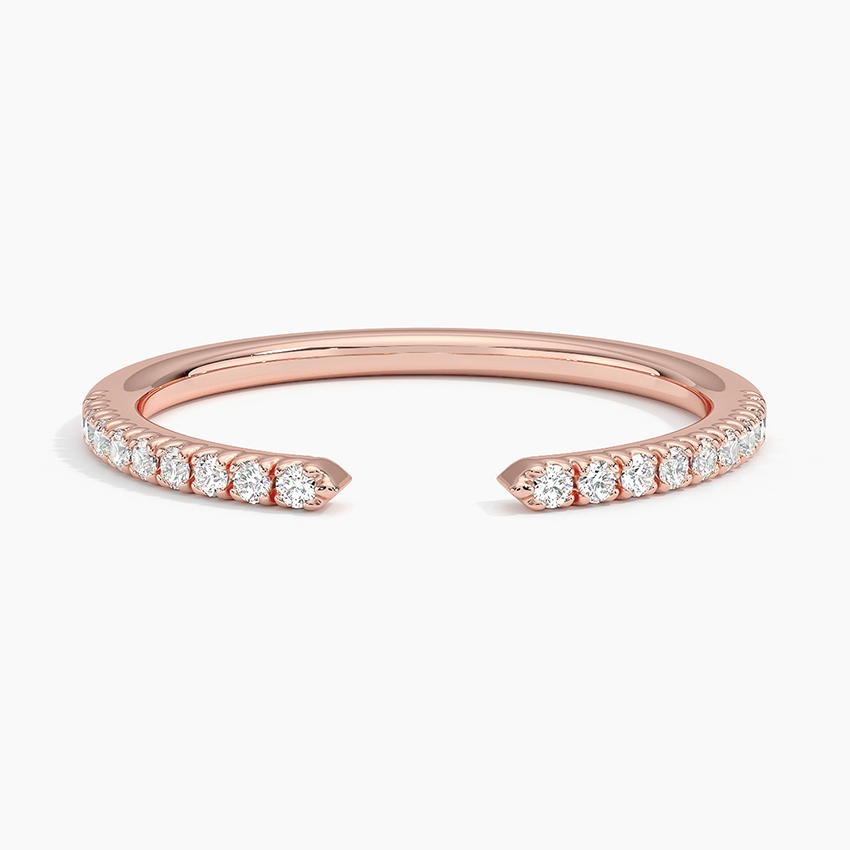 Minimalist Diamond Open Cuff Ring, Half Eternity Adjustable Ring, Stackable Diamond Band