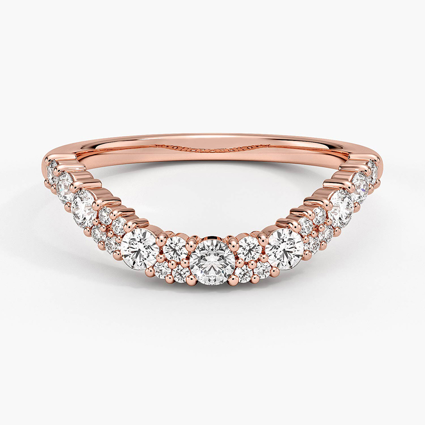 Chevron Diamond Wedding Band, V Shape Diamond Ring, Curved Stacking Ring