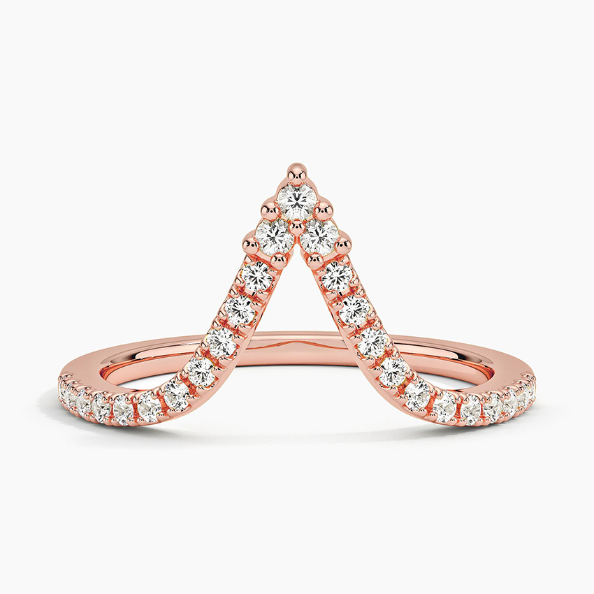 V Shape Diamond Ring, Chevron Wedding Band, Curved Diamond Ring