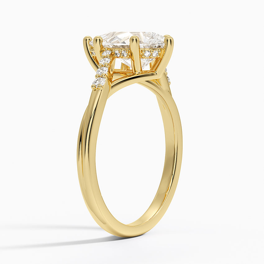 Pear Cut Diamond Engagement Ring, Twisted Split Shank Ring, Pave Band Solitaire Ring