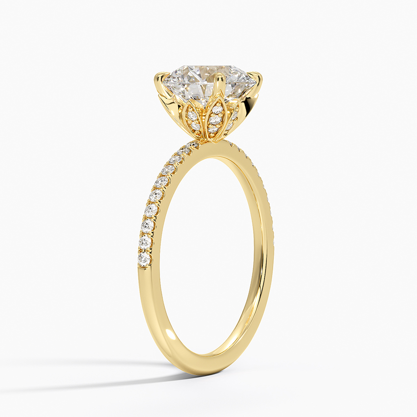 Round Cut Moissanite Engagement Ring, Hidden Halo Solitaire Ring, Pave Diamond Band