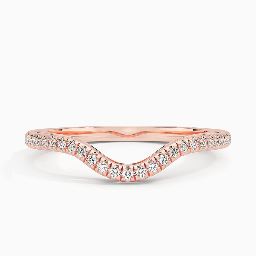 Curved Diamond V Band Ring, Chevron Wedding Band, Minimalist Stackable Ring