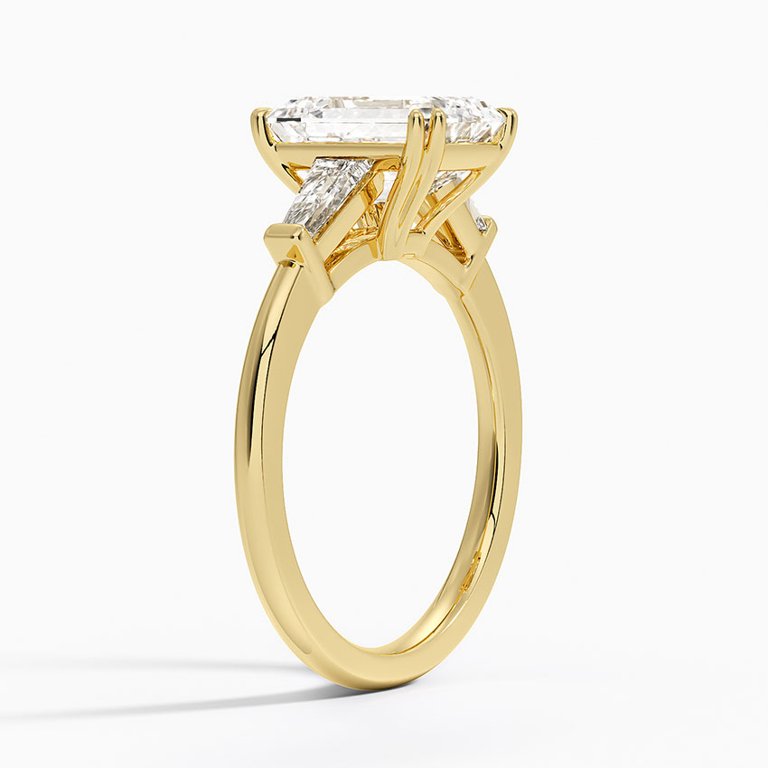 Emerald Cut Diamond Engagement Ring, Tapered Baguette Side Stones, Minimalist Three Stone Ring