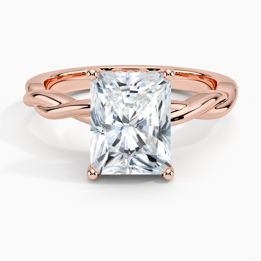 Radiant Cut Solitaire Engagement Ring with Twisted Band, 4 Prong Diamond Ring, Promise Ring for Women