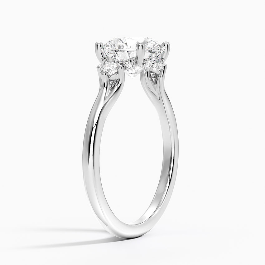 Round Cut Three Stone Diamond Engagement Ring, Classic Solitaire with Side Stones, Gold Bridal Ring