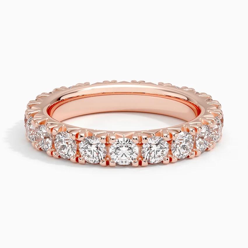 Round Cut Diamond Eternity Band Ring, Full Eternity Wedding Band, Solid Gold Stackable Ring