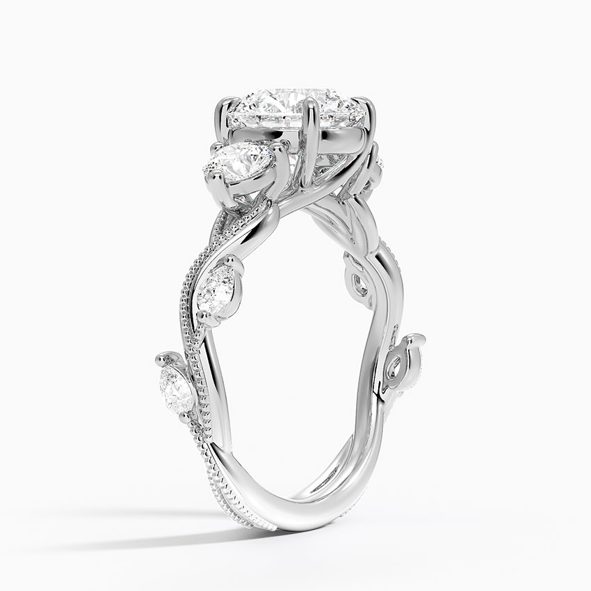 Round Cut Diamond Engagement Ring, Three Stone Twisted Band Ring, Vintage Rope Detail Ring
