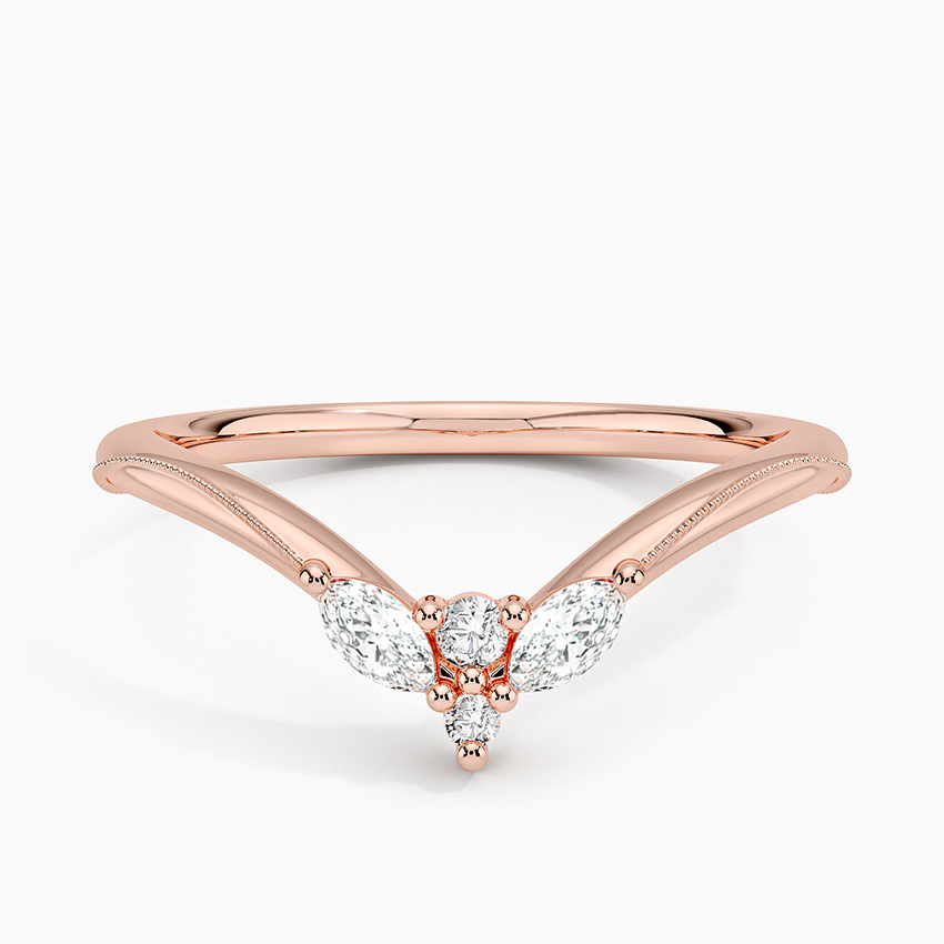 Marquise Diamond V Band Ring, Minimalist Chevron Wedding Band, Promise Ring