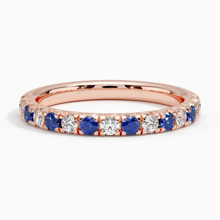 Blue Sapphire & Diamond Eternity Band Ring, Alternating Gemstone Wedding Band, Stackable Anniversary Ring
