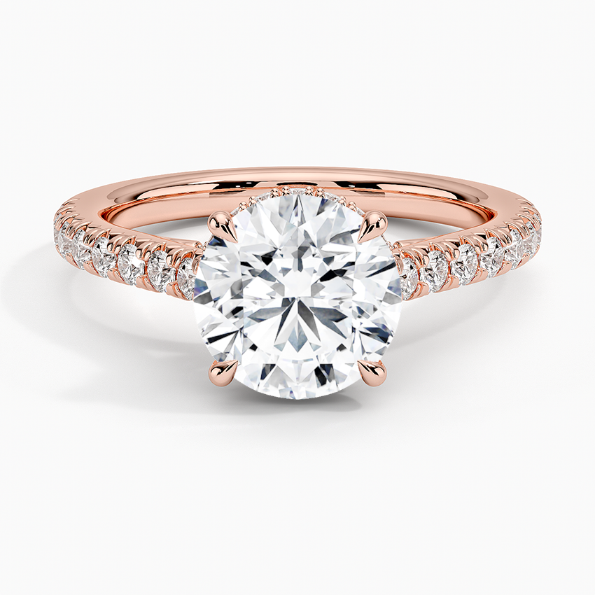 Round Cut Solitaire Diamond Engagement Ring, Pave Band Wedding Ring, Moissanite Bridal Ring