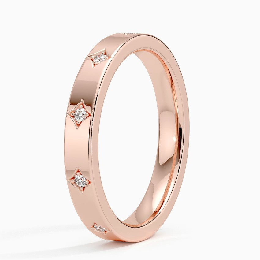Diamond Star Pattern Wedding Band Ring, Minimalist Diamond Band, Gold Anniversary Ring