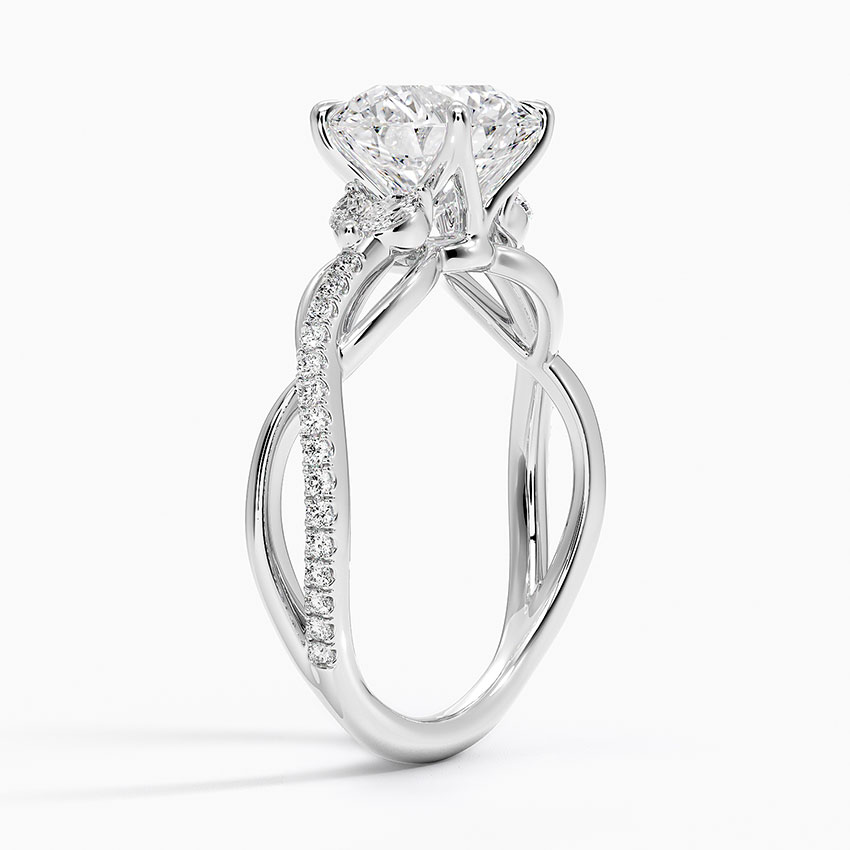 Round Cut Diamond Engagement Ring, Twisted Vine Band Ring, Nature Inspired Leaf Engagement Ring