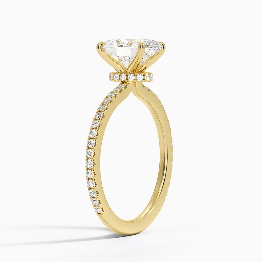 Oval Cut Diamond Engagement Ring, Pave Diamond Band, Oval Solitaire Ring
