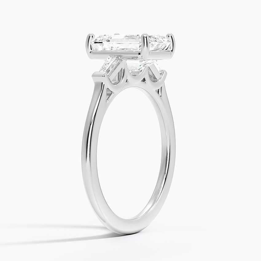 Emerald Cut Diamond Engagement Ring with Tapered Baguette Side Stones, Minimalist Three Stone Ring, Bridal Jewelry