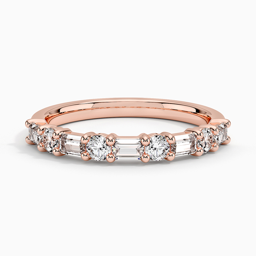 Round & Baguette Diamond Wedding Band, Alternating Diamond Ring, Minimalist Diamond Ring