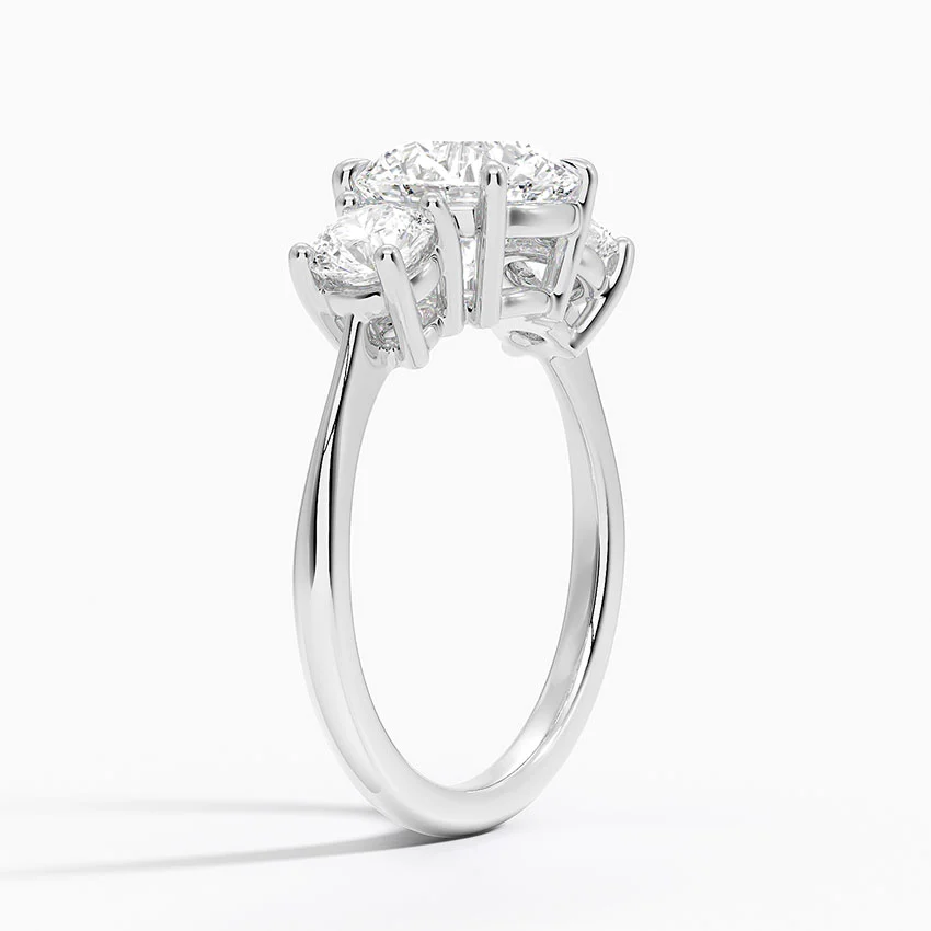 Three Stone Round Diamond Engagement Ring, Classic Trilogy Ring, Bridal Promise Ring