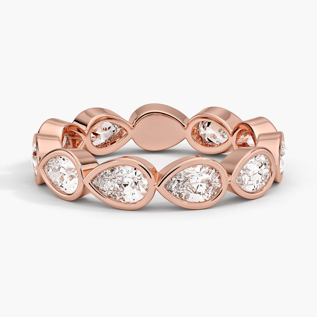Marquise Diamond Eternity Band Ring, Bezel Set Pear Shape Wedding Band, Solid Gold Stackable Anniversary Ring