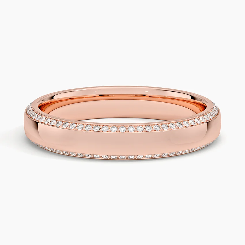 Minimalist Diamond Wedding Band, Double Row Pavé Diamond Ring, Gold Stackable Ring